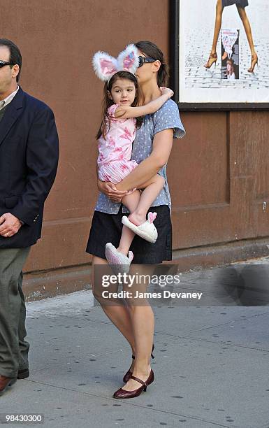 Suri Cruise and Katie Holmes seen walking around Union Square on April 10, 2010 in New York City.