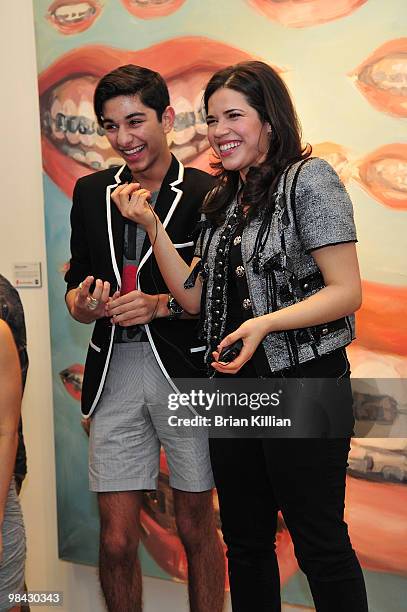 Actors Mark Indelicato and America Ferrera attend an "Ugly Betty" charity auction at Axelle Fine Arts Gallery Ltd on April 12, 2010 in New York City.