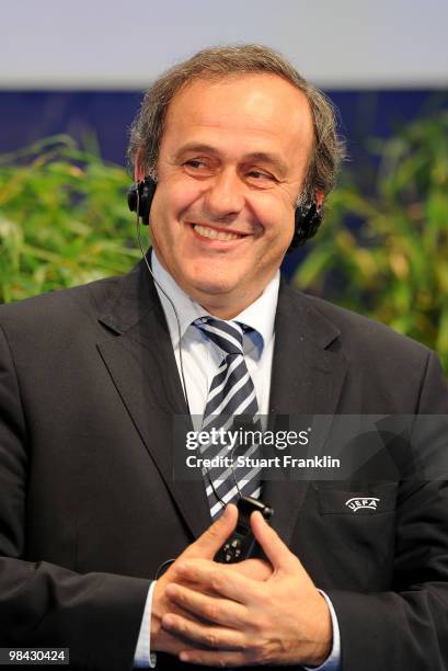 Michel Platini, president of UEFA during the handover of the UEFA Europa League cup on April 13, 2010 in Hamburg, Germany.