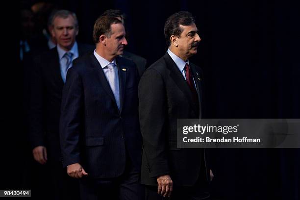 Syed Yusuf Raza Gilani, Prime Minister of Pakistan , John Key, Prime Minister of New Zealand , and Yves Leterme, Prime Minister of Belgium , arrive...