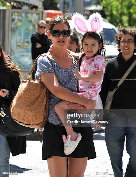 Katie Holmes and Suri Cruise seen walking around Union Square on April 10, 2010 in New York City.