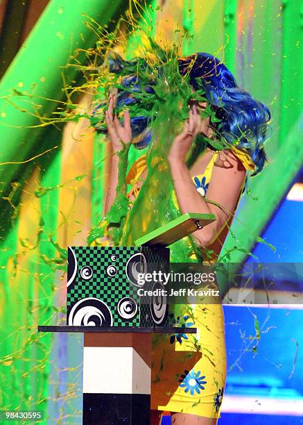 Singer Katy Perry onstage at Nickelodeon's 23rd Annual Kids' Choice Awards held at UCLA's Pauley Pavilion on March 27, 2010 in Los Angeles,...