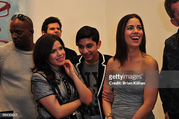 Actors America Ferrera, Mark Indelicato, and Ana Ortiz attend an "Ugly Betty" charity auction at Axelle Fine Arts Gallery Ltd on April 12, 2010 in...