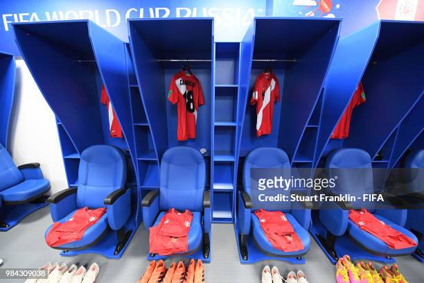 General view inside the Peru dressing room prior to the 2018 FIFA World Cup Russia group C match between Australia and Peru at Fisht Stadium on June...