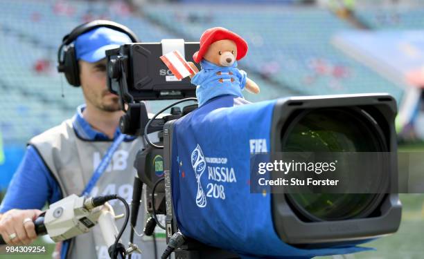 Camera man films prior to the 2018 FIFA World Cup Russia group C match between Australia and Peru at Fisht Stadium on June 26, 2018 in Sochi, Russia.