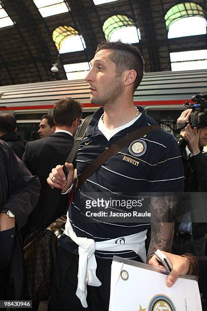 Marco Materazzi departs to attend FC Internazionale v AC Fiorentina Serie A game on April 8, 2010 in Milan, Italy.