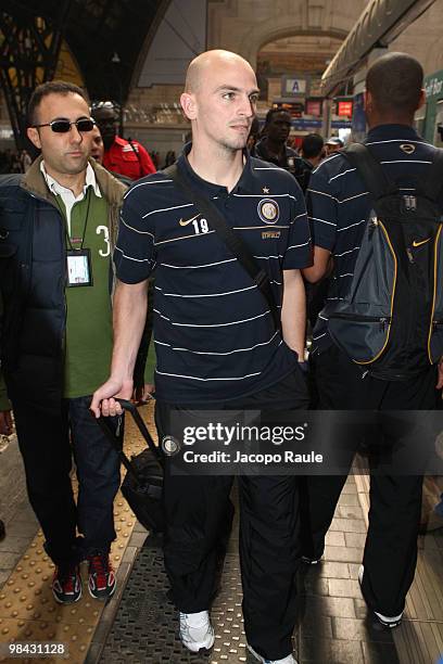 Esteban Cambiasso departs to attend FC Internazionale v AC Fiorentina Serie A game on April 8, 2010 in Milan, Italy.