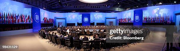 President Barack Obama speaks during the opening plenary session with the heads of delegations attending the Nuclear Security Summit at the...