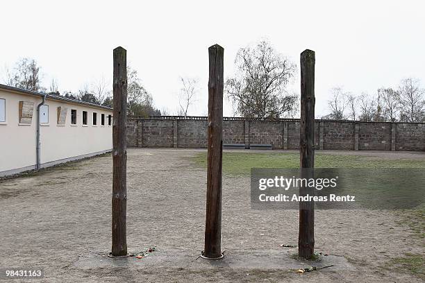Three gallows at the former concentration camp Sachsenhausen are pictured on April 13, 2010 in Oranienburg, Germany. The former concentration camp...