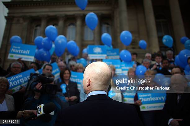 Conservative shadow foreign secretary William Hague launches the Conservative manifesto in the North West on April 13, 2010 in Bolton, United...