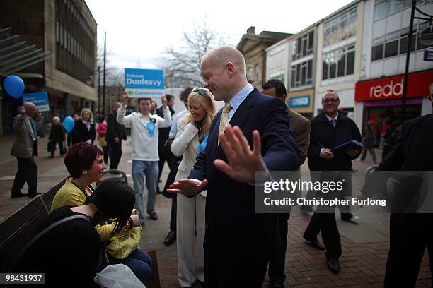 Conservative shadow foreign secretary William Hague launches the Conservative manifesto in the North West on April 13, 2010 in Bolton, United...