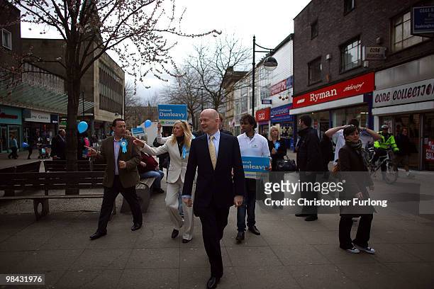 Conservative shadow foreign secretary William Hague launches the Conservative manifesto in the North West on April 13, 2010 in Bolton, United...