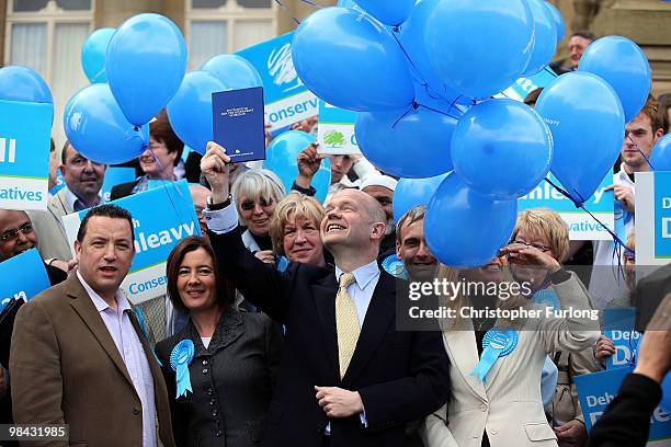 Conservative shadow foreign secretary William Hague launches the Conservative manifesto in the North West on April 13, 2010 in Bolton, United...