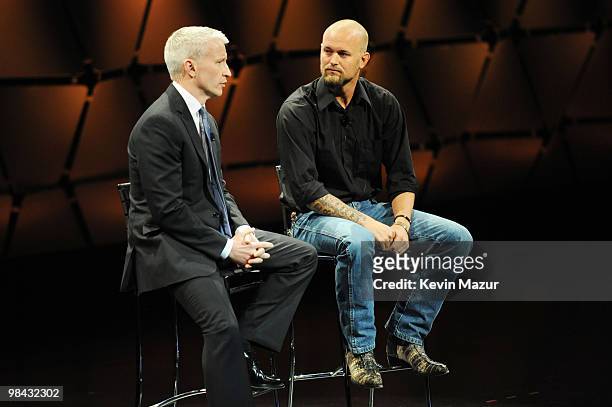 S Anderson Cooper and Doc Hendley speak onstage at CNN + HLN Newsmakers 2010 at Jazz at Lincoln Center on April 13, 2010 in New York City....
