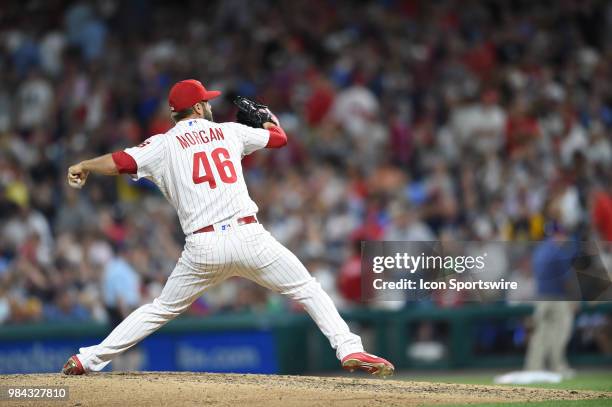 Philadelphia Phillies Pitcher Adam Morgan deliver a pitch during a Major League Baseball game between the New York Yankees and the Philadelphia...