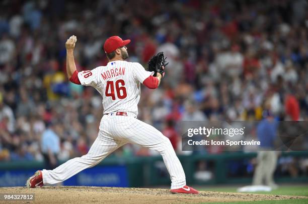 Philadelphia Phillies Pitcher Adam Morgan deliver a pitch during a Major League Baseball game between the New York Yankees and the Philadelphia...