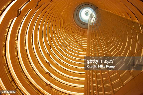 Atrium of the Grand Hyatt hotel inside the Jin Mao Building, Pudong in Shanghai, China. This view taken from the 55th floor of the Jin Mao Building...