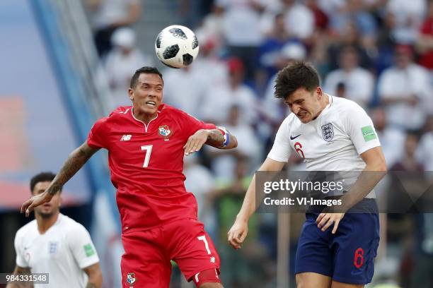 Blas Perez of Panama, Harry Maguire of England during the 2018 FIFA World Cup Russia group G match between England and Panama at the Nizhny Novgorod...