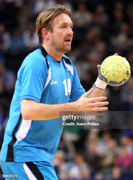Head coach of HSV Handball Martin Schwalb in action during a friendly match prior to the charity match for benefit of Oleg Velyky's family at the...