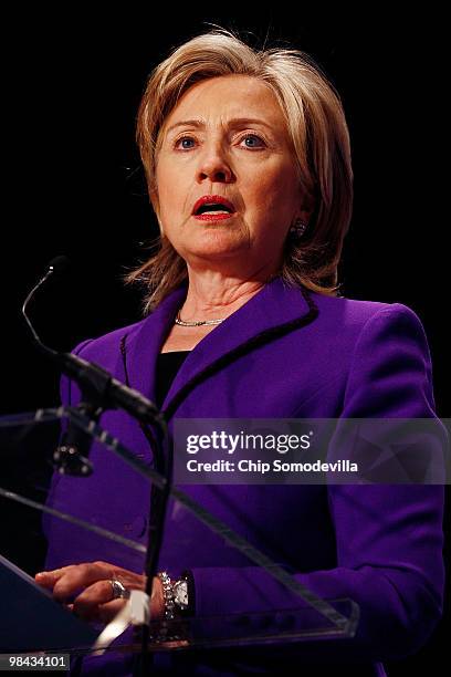 Secretary of State Hillary Rodham Clinton delivers remarks before signing an agreement on eliminating excess weapon-grade plutonium from her...