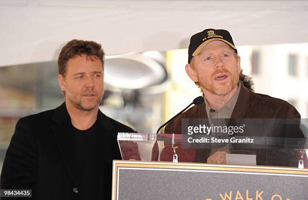 Russell Crowe and Ron Howard attends the Russell Crowe Hollywood Walk Of Fame Induction Ceremony on April 12, 2010 in Hollywood, California.