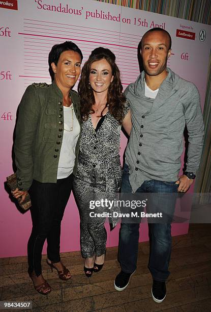 Martel Maxwell with Mikael Silvestre and his wife attend the book launch of Martel Maxwell's book 'Scandalous', at The Groucho Club on April 13, 2010...