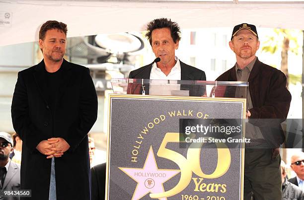 Russell Crowe and Ron Howard attends the Russell Crowe Hollywood Walk Of Fame Induction Ceremony on April 12, 2010 in Hollywood, California.