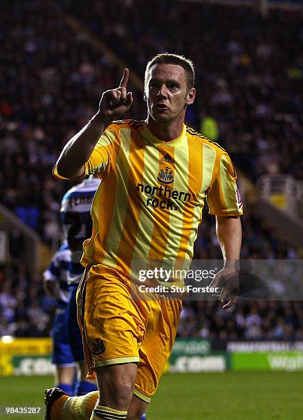 Newcastle United player Kevin Nolan celebrates after scoring the first Newcastle goal during the Coca-Cola Championship game between Reading and...