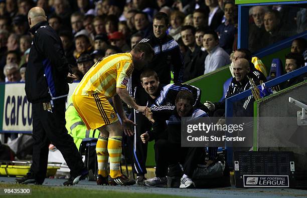 Newcastle United player Kevin Nolan celebrates after scoring the first Newcastle goal with the Newcastle Kit man during the Coca-Cola Championship...