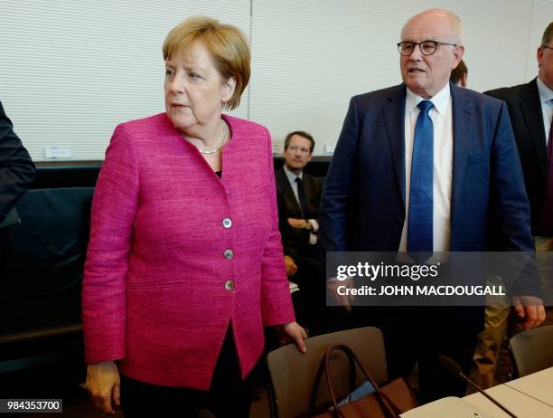 German Chancellor and leader of the Christian Democratic Union party Angela Merkel and the parliamentary group leader of the conservative CDU/CSU...