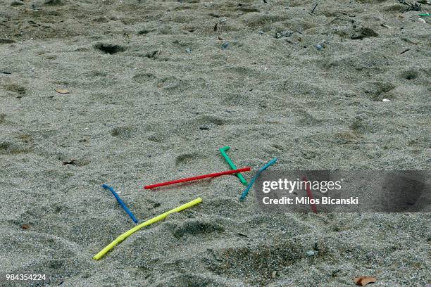 Plastic garbage lying on the Aegean sea beach near Athens on June 26 Greece . The Mediterranean is one of the seas with the highest levels of plastic...