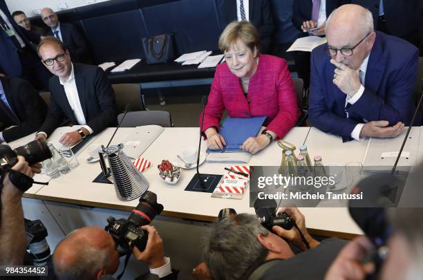 Alexander Dobrind, leader of the CSU fraction in Bundestag, German Chancellor and leader of the German Christian Democrats Angela Merkel; Volker...