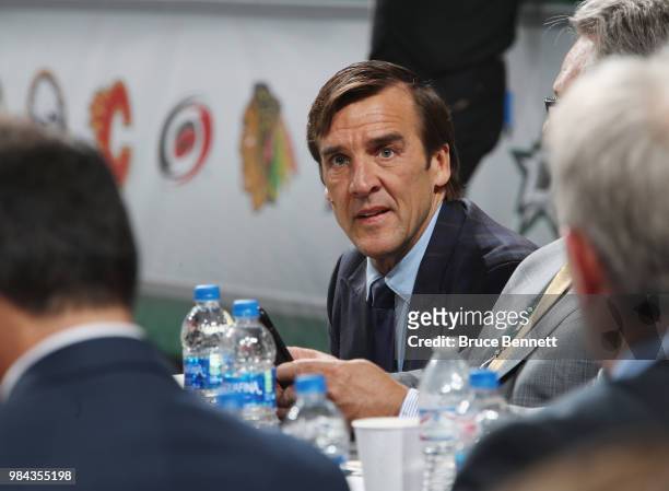 George McPhee of the Vegas Golden Knights attends the 2018 NHL Draft at American Airlines Center on June 23, 2018 in Dallas, Texas.