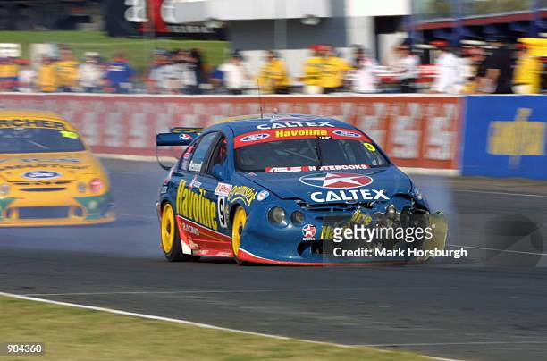 David Besnard of Ford continues to drive with a damaged front end during race 2 during the Round 3 V8 Shell Championship Series held at Eastern Creek...