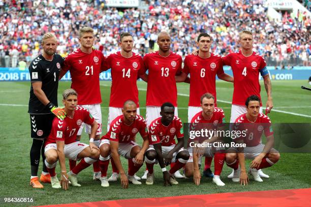 Denmark pose prior to the 2018 FIFA World Cup Russia group C match between Denmark and France at Luzhniki Stadium on June 26, 2018 in Moscow, Russia.
