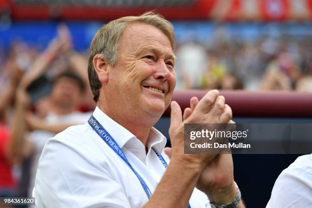 Age Hareide, Manager of Denmark looks on prior to the 2018 FIFA World Cup Russia group C match between Denmark and France at Luzhniki Stadium on June...