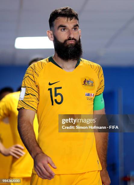 Mile Jedinak of Australia walks down the tunnel prior to the 2018 FIFA World Cup Russia group C match between Australia and Peru at Fisht Stadium on...