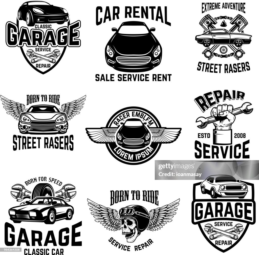 Car Repair Garage Auto Service Emblems Design Elements For Label Sign ...
