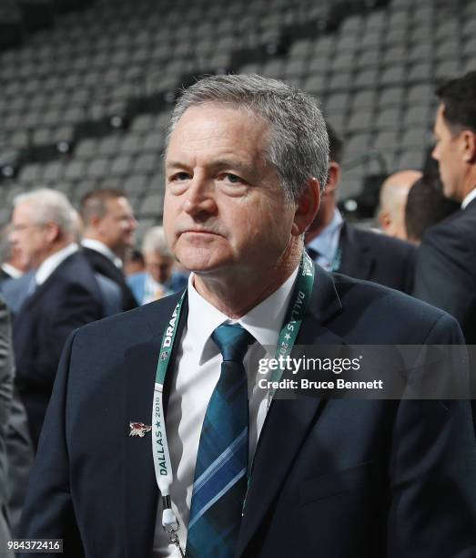 Tim Bernhardt of the Arizona Coyotes attends the 2018 NHL Draft at American Airlines Center on June 23, 2018 in Dallas, Texas.