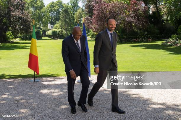 French Prime minister Edouard Philippe meets prime minister of Mali Soumeylou Boubeye Maiga on June 26, 2018 in Paris, France. Prime Minister...