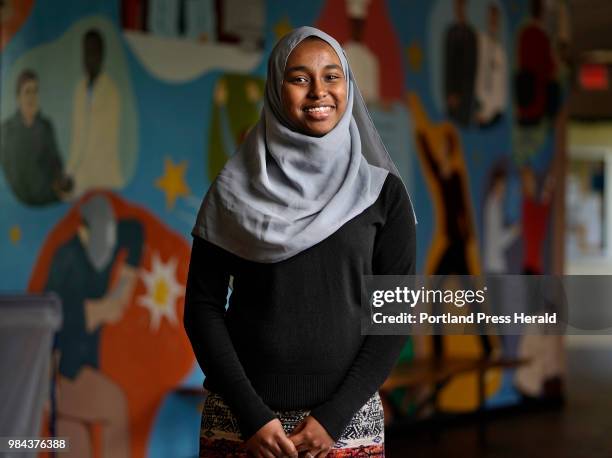 Nasteho Youssouf poses for a photo at Casco Bay High School in Portland on Thursday, May 24, 2018. Youssouf came from Djibouti in fifth grade, is a...