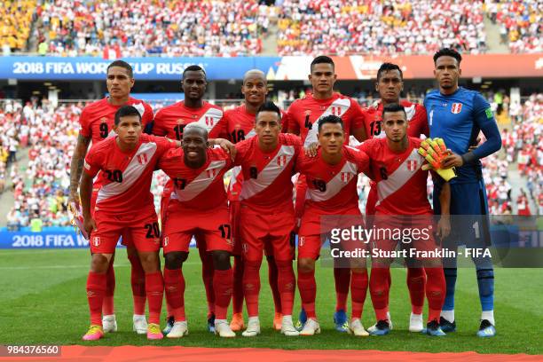 The Peru team pose for a team photo prior to the 2018 FIFA World Cup Russia group C match between Australia and Peru at Fisht Stadium on June 26,...