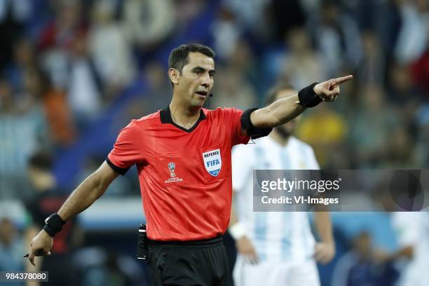 Referee Ravshan Irmatov during the 2018 FIFA World Cup Russia group D match between Argentina and Croatia at the Novgorod stadium on June 21, 2018 in...