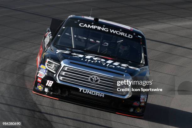 Noah Gragson Safelite Auto Glass Kyle Busch Racing Toyota Tundra works his way through turn four during the practice session for the NASCAR Camping...