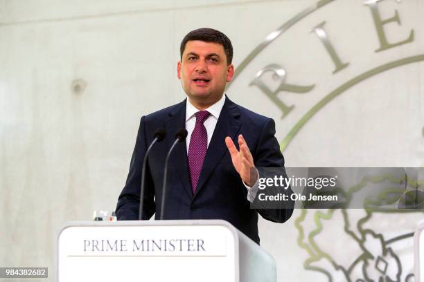 Ukrainian Prime Minister Volodymy Groysman during a joint press conference with Danish Prime Minister Lars Loekke Rasmusseen prior to the Ukraine...