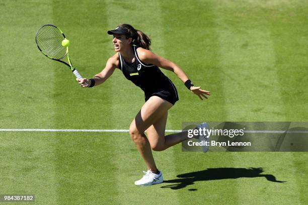 Johanna Konta of Great Britain in action against Aleksandra Krunic of Serbia during day five of the Nature Valley International at Devonshire Park on...