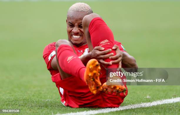 Andre Carrillo of Peru goes down injured during the 2018 FIFA World Cup Russia group C match between Australia and Peru at Fisht Stadium on June 26,...