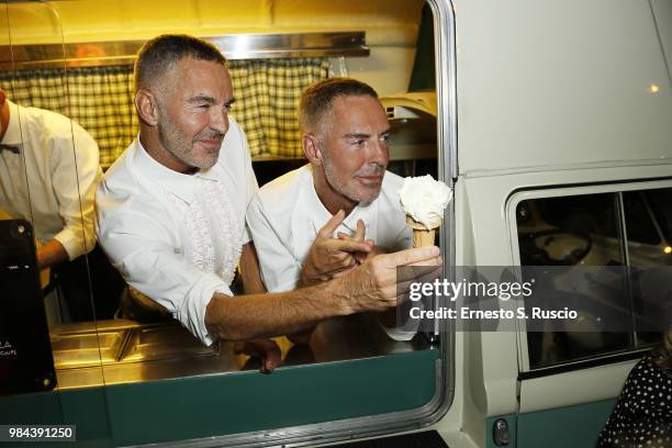 Fashion designers, founders and owners of Dsquared2 Dan Caten and Dean Caten attend the Caten Hight Shool Prom Dsquared2 as a part of Pitti Bimbo...