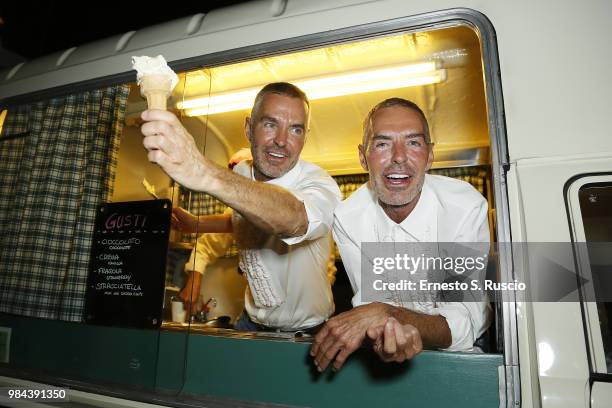 Fashion designers, founders and owners of Dsquared2 Dan Caten and Dean Caten attend the Caten Hight Shool Prom Dsquared2 as a part of Pitti Bimbo...