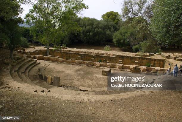 Ruins of a Roman amphitheater are pictured 14 August 2002 at the historic site of Tipasa. On he Shores of the Mediterranean, Tipasa was an ancient...
